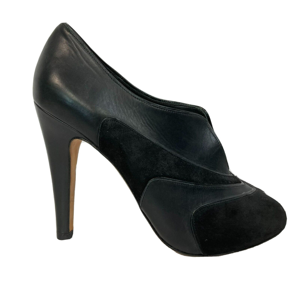 Saks Fifth Avenue Shoes Women Sz 8.5 Black Leather Pumps Peep Toe Stiletto Heels